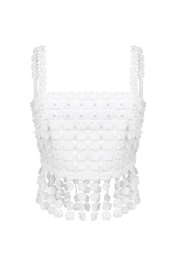 TI064 / RIVIR<br/>Kaia Woven Lace Fringe Detail Top