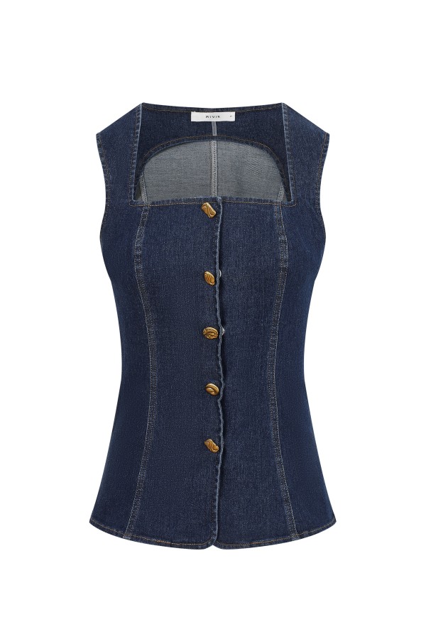 TI065 / RIVIR<br/>Sleeveless Buttoned Denim top