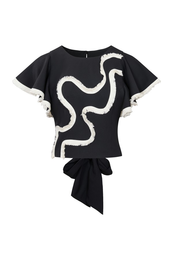 TI095 / RIVIR<br/>woven short sleeve top with riffle detail