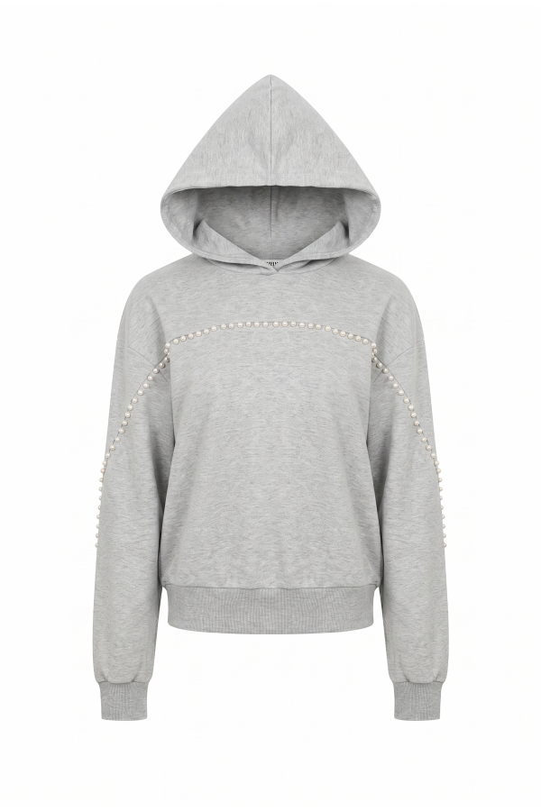 TK010 / RIVIR<br/>Hoodie with pearl trim detail