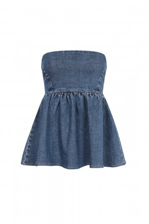 TM004 / RIVIR<br/>Nyla Strapless Denim Peplum Top