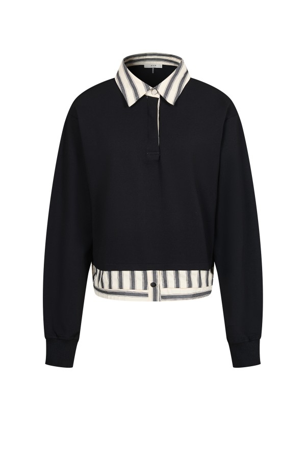 TO301 / RIVIR<br/>Anette Knit Collar Sweatshirt With Stripe Contrast