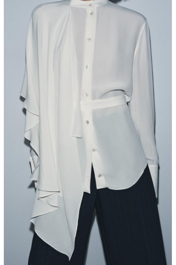 TO323 / RIVIR<br/>Noelle Woven Asymmetrical Overlay Shirt With Cape Slvs