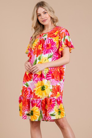 DS52362PA / CES FEMME<br/>Women Casual Dress for Women Beach Cute Ruffle Sleeve Mini Tiered Boho