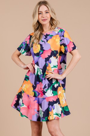 DS52364PA / CES FEMME<br/>Abstract Floral print crepe shift Dress