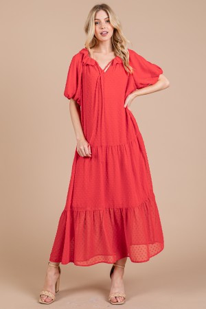 DY51191SSA / CES FEMME<br/>Casual V-neck Half Sleeve Maxi Dress With Tassel