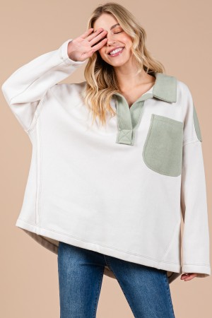 JLU80446SA / CES FEMME<br/>Color Block Pocket Pull Over