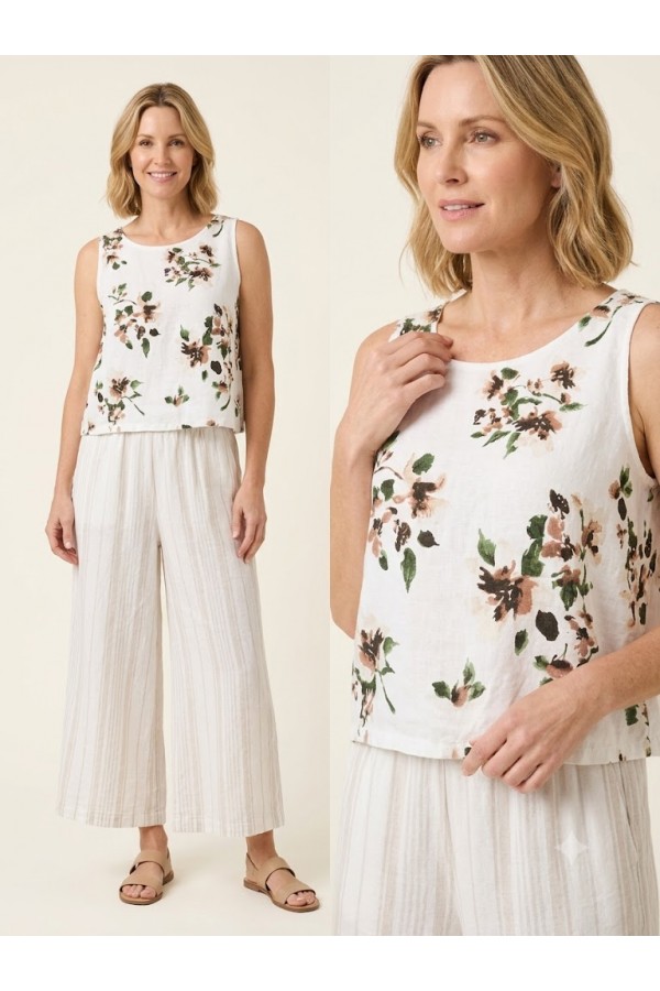 PLT2166F10 / MATCH POINT<br/>CROP TANK TOP FLOWER PRINT