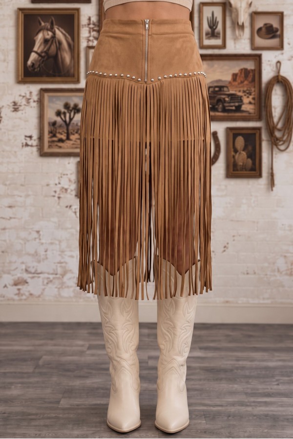 22314P / Blue B<br/>Studded Suede Fringe Shorts