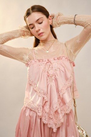 51331T / Blue B<br/>Lace Trim Tiered Satin Cami