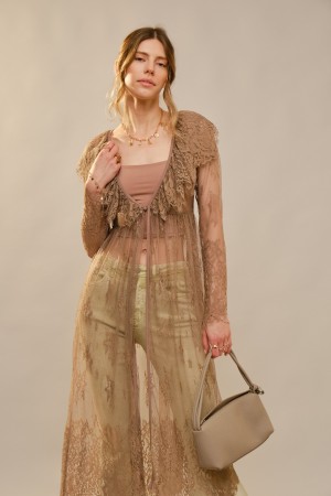 52195T / Blue B<br/>Ruffle Sheer Lace Top