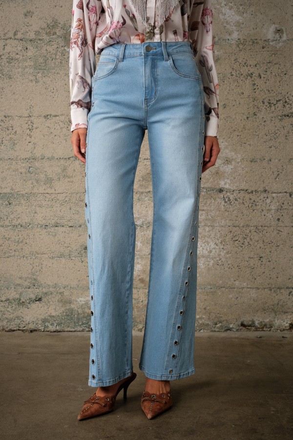 60348P / Blue B<br/>Grommet Side Straight Leg Denim Jeans