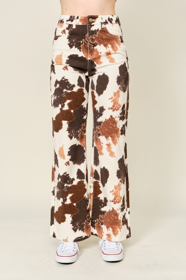 90004P / Blue B<br/>Cow Print Wide Leg Pants