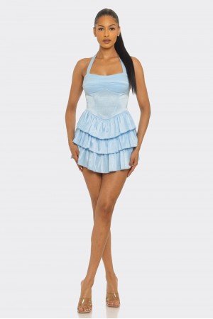 CSD0016 / Spring Haze<br/>Halter, ruffled mini dress