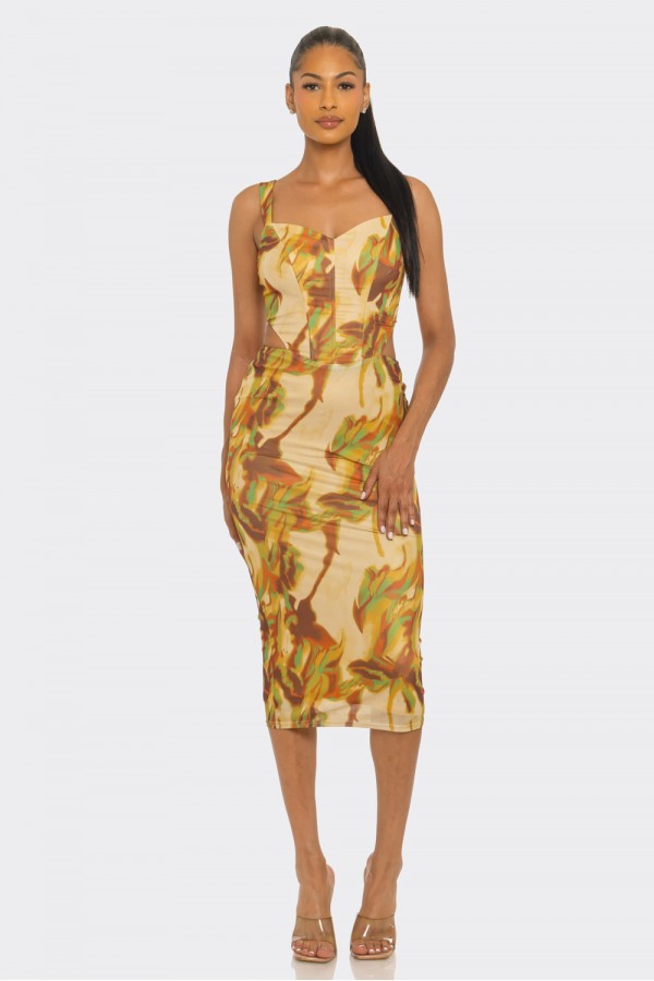 CSD0065 / Spring Haze<br/>Multi color midi dress