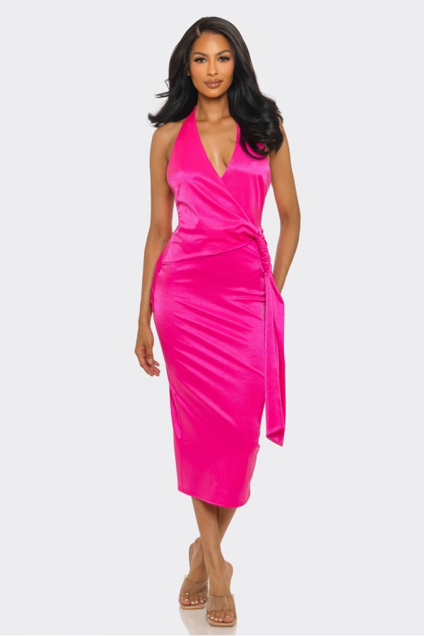 CSD0089 / Spring Haze<br/>Wrap style, Halter neck midi dress