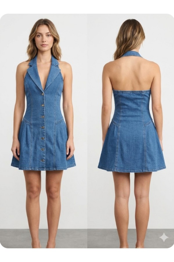 CSD0107 / Spring Haze<br/>Denim Button down mini dress