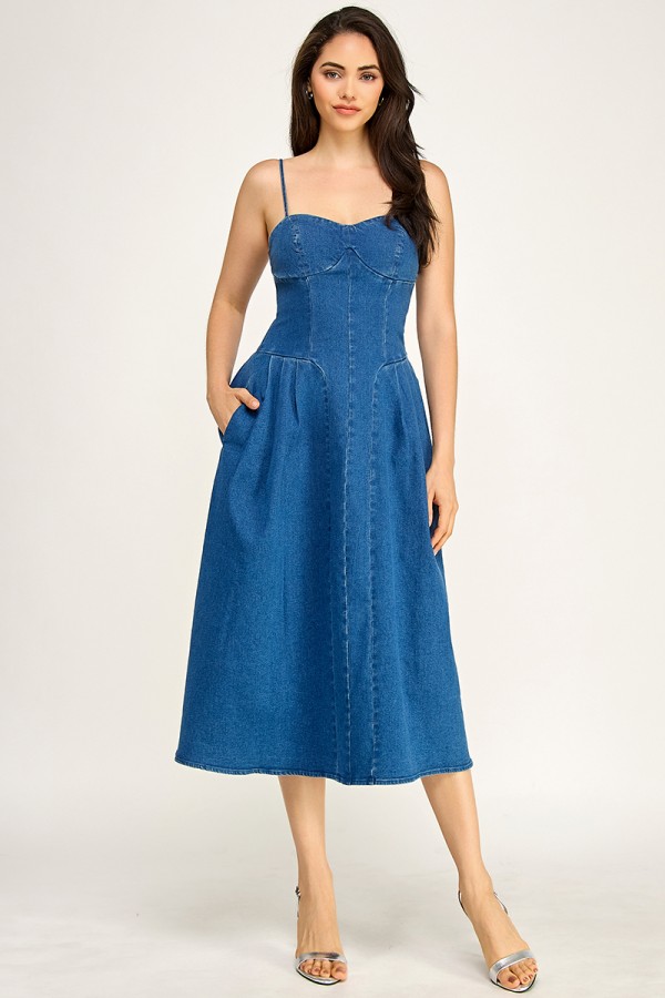 CSD0135 / Spring Haze<br/>Stretch denim A line midi dress