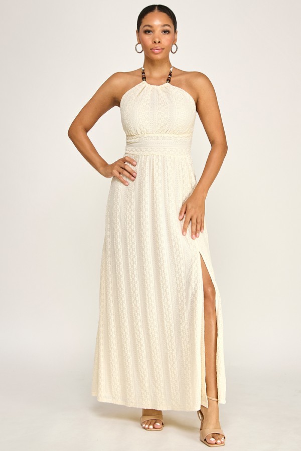 CSD0158 / Spring Haze<br/>Textured lace, halter maxi dress