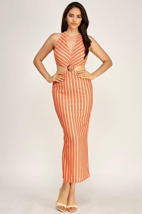 CSD0164 / Spring Haze<br/>Fish net knitted, halter maxi dress