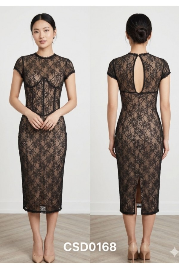 CSD0168 / Spring Haze<br/>Lace, short sleeve midi dress