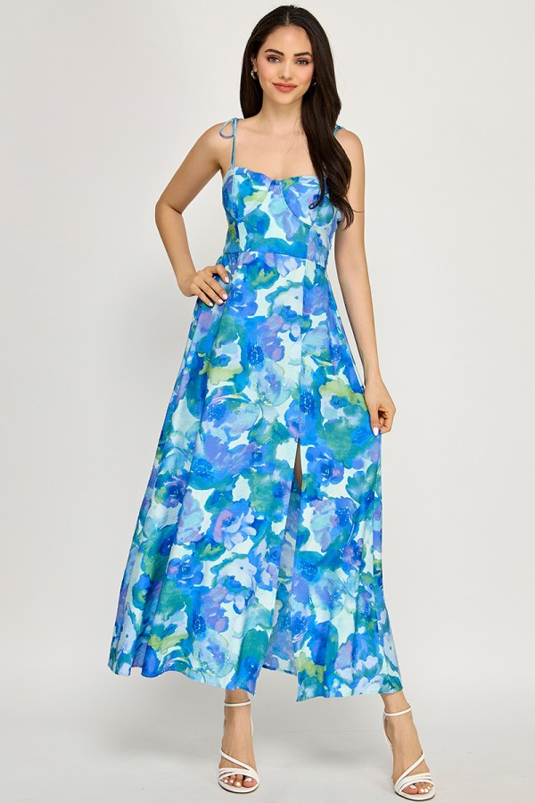 CSD0188 / Spring Haze<br/>Flower print Long A-line dress