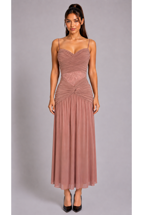 CSD0211 / Spring Haze<br/>Mesh and lace mix and match maxi dress