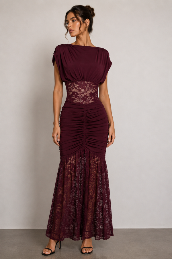 CSD0249 / Spring Haze<br/>Lace and knit mix maxi mermaid dress