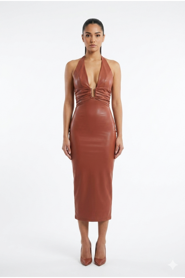 CSD0276 / Spring Haze<br/>Front metal trim detail midi dress