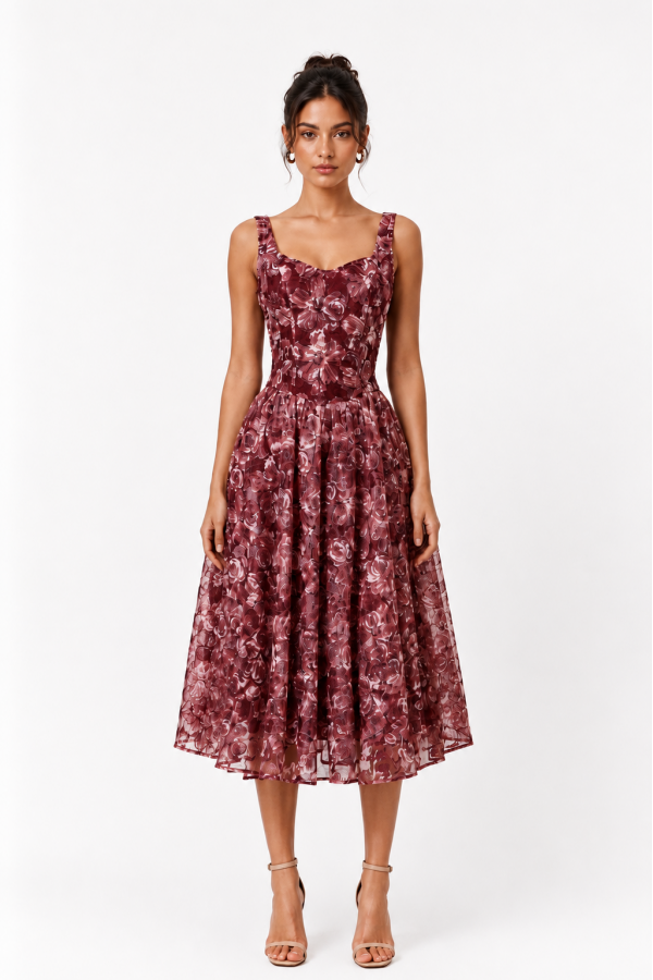 CSD0303 / Spring Haze<br/>Textured flower A-line sleeveless dress