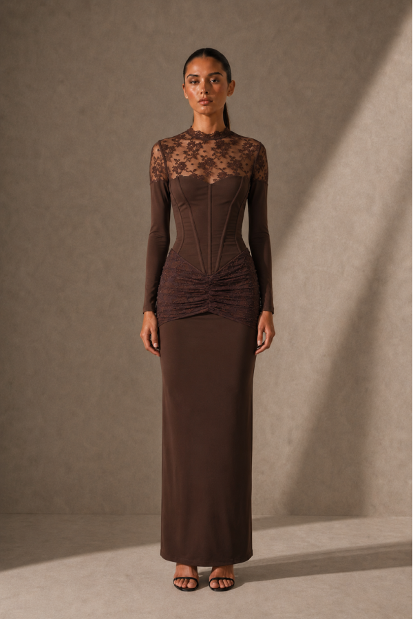 CSD0322 / Spring Haze<br/>Lace detail long sleeve maxi dress