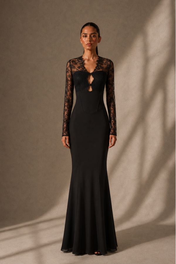 CSD0327 / Spring Haze<br/>Lace & knit maxi dress