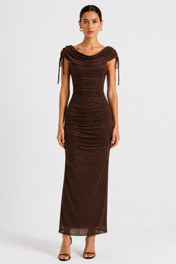 CSD0330 / Spring Haze<br/>Glitter cowl neck maxi dress