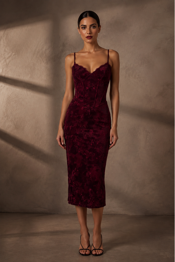 CSD0339 / Spring Haze<br/>Flocking, back criss-cross midi dress
