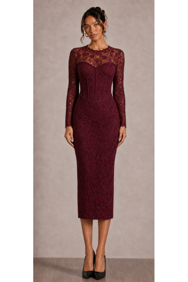 CSD0341 / Spring Haze<br/>Lace midi dress with lining