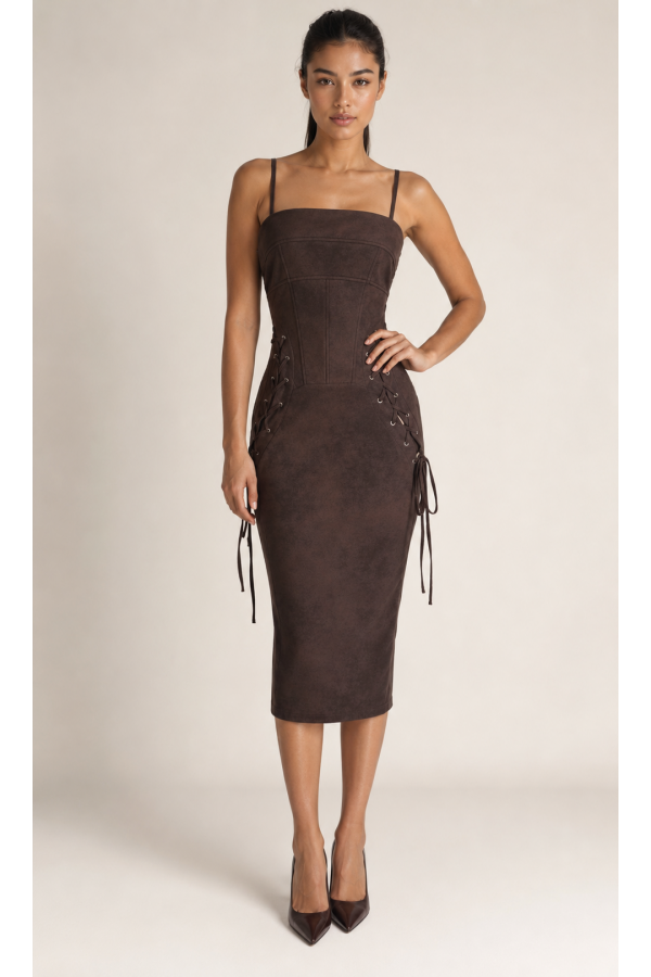 CSD0353 / Spring Haze<br/>Side eyelet detail knee length dress