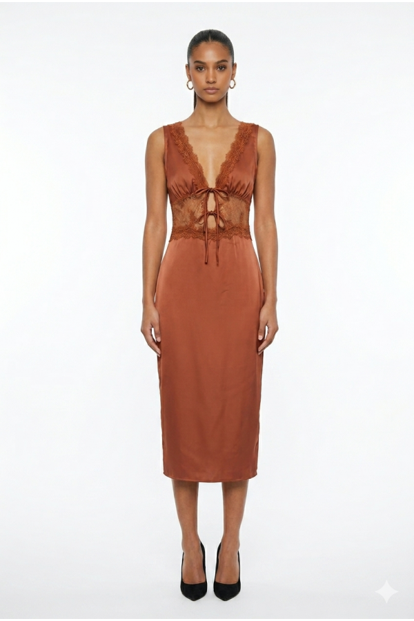 CSD1114 / Spring Haze<br/>Stretch satin midi dress