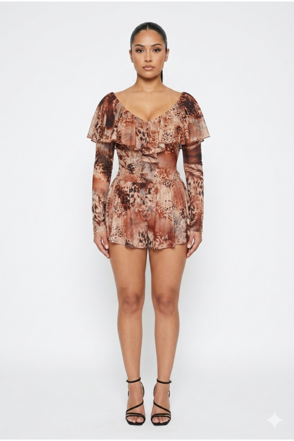CSP0025 / Spring Haze<br/>Animal print mesh romper