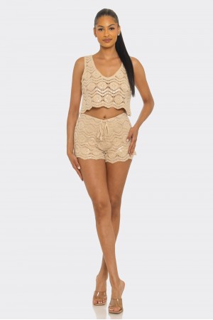 CSS0018 / Spring Haze<br/>Crochet with clear sequin top and short set