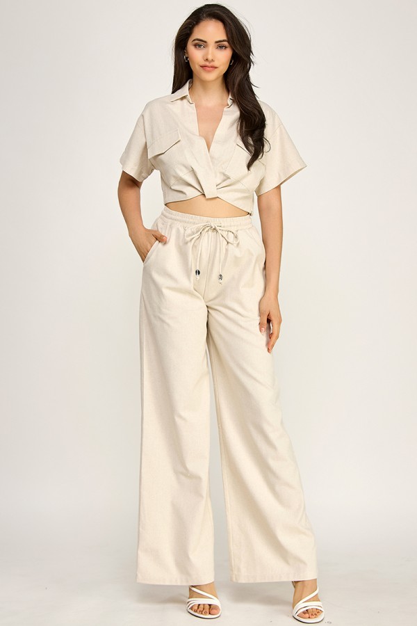 CSS0036 / Spring Haze<br/>Front twist top and wide leg pant set