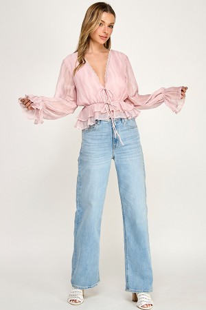 CST0006 / Spring Haze<br/>Front tie, textured long sleeve top