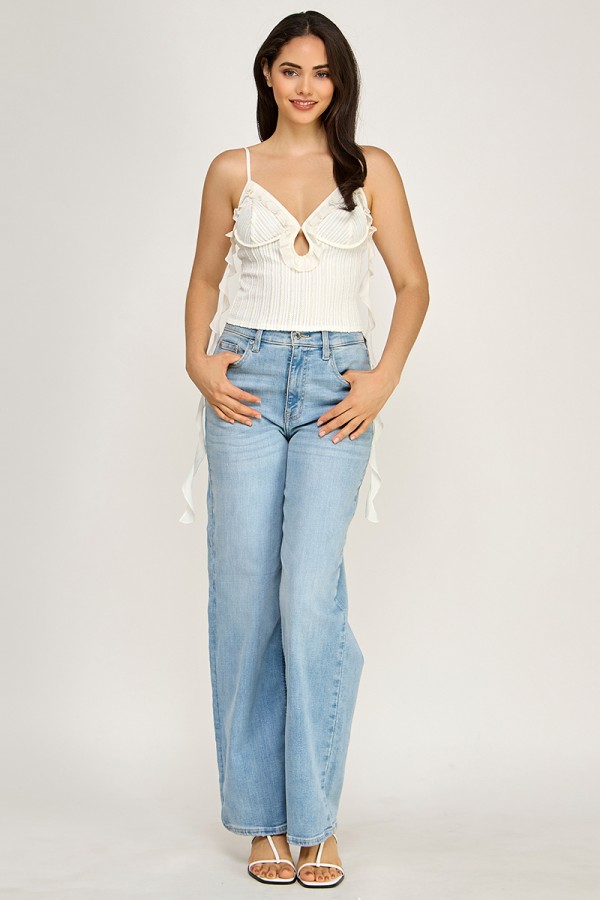 CST0051 / Spring Haze<br/>Textured, sash, crop tank top