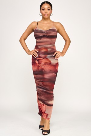 SHD3408 / Spring Haze<br/>Flower print mesh maxi dress