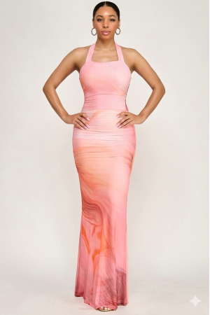 SHD3640 / Spring Haze<br/>Multi color halter neck maxi dress