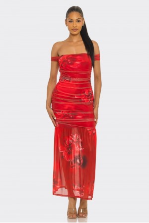 SHD3756 / Spring Haze<br/>Big flower mesh, off shoulder maxi dress