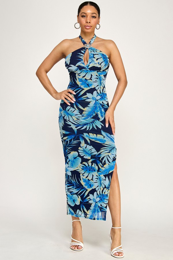 SHD3761 / Spring Haze<br/>Tropical print mesh maxi dress