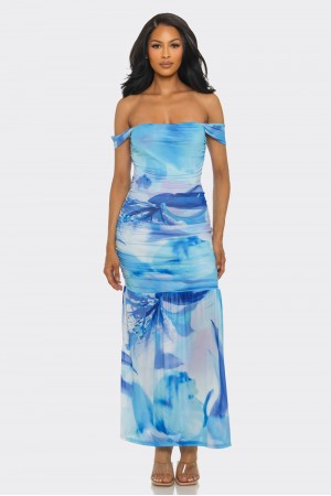 SHD3782 / Spring Haze<br/>Marble multi color, bottom flare. drape sleeve maxi dress