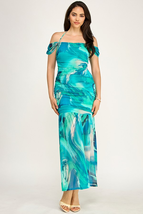 SHD3846 / Spring Haze<br/>Multi color square neck maxi dress