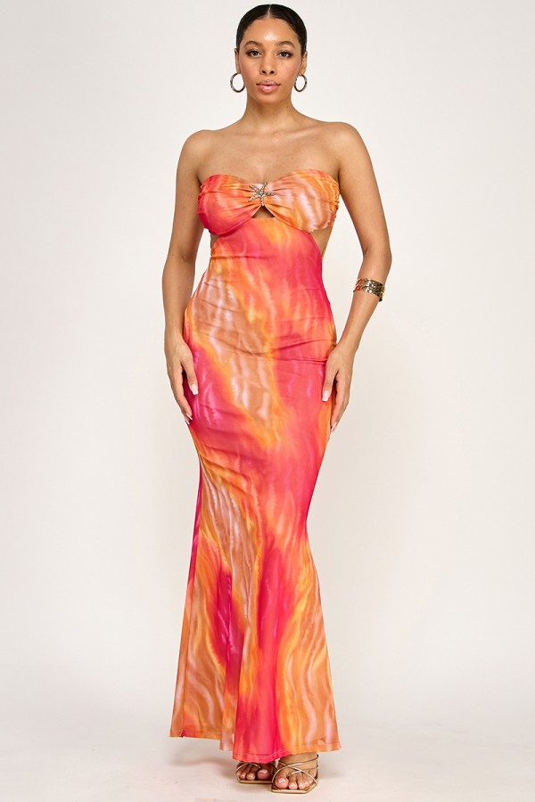 SHD3850 / Spring Haze<br/>Multi color mesh tube maxi dress