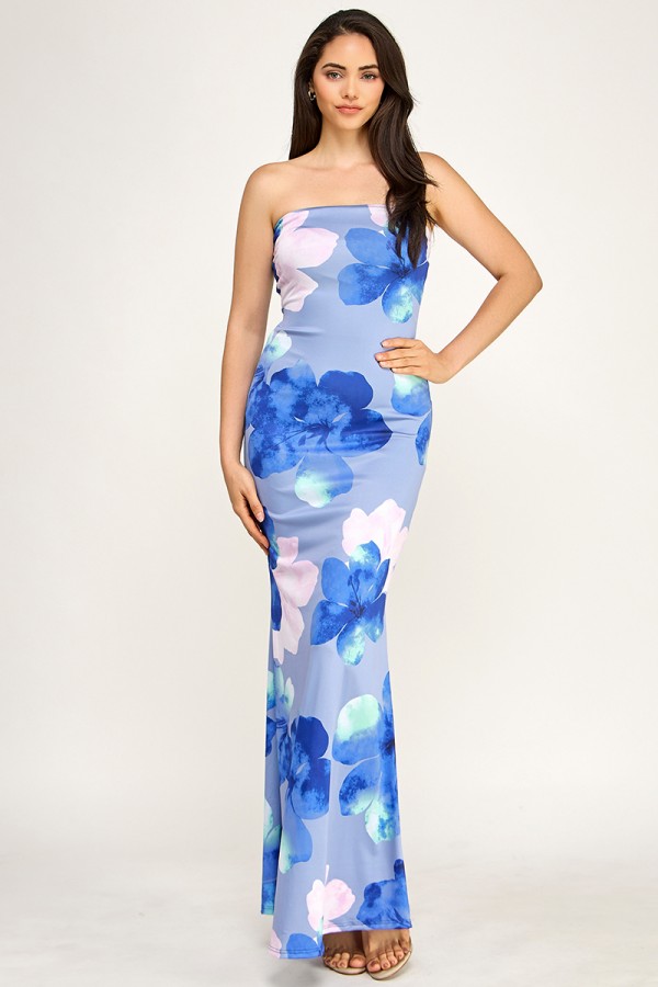 SHD3856 / Spring Haze<br/>Big flower tube maxi dress